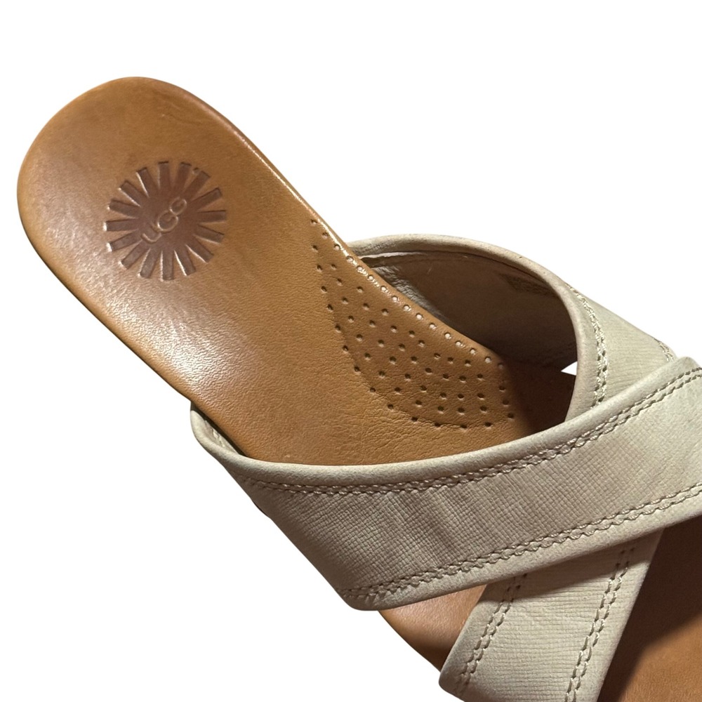 UGG Gwyn Beige Leather Espadrille Wedge Slide Sandals Women's Size 7 - Picture 6 of 13